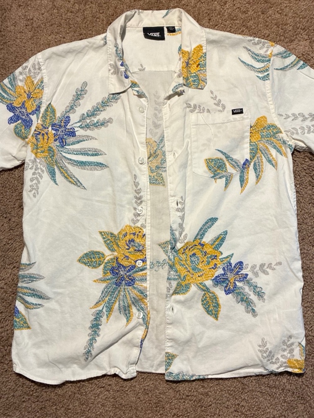 Vans women’s White Short-Sleeve Floral Button-Down Shirt
